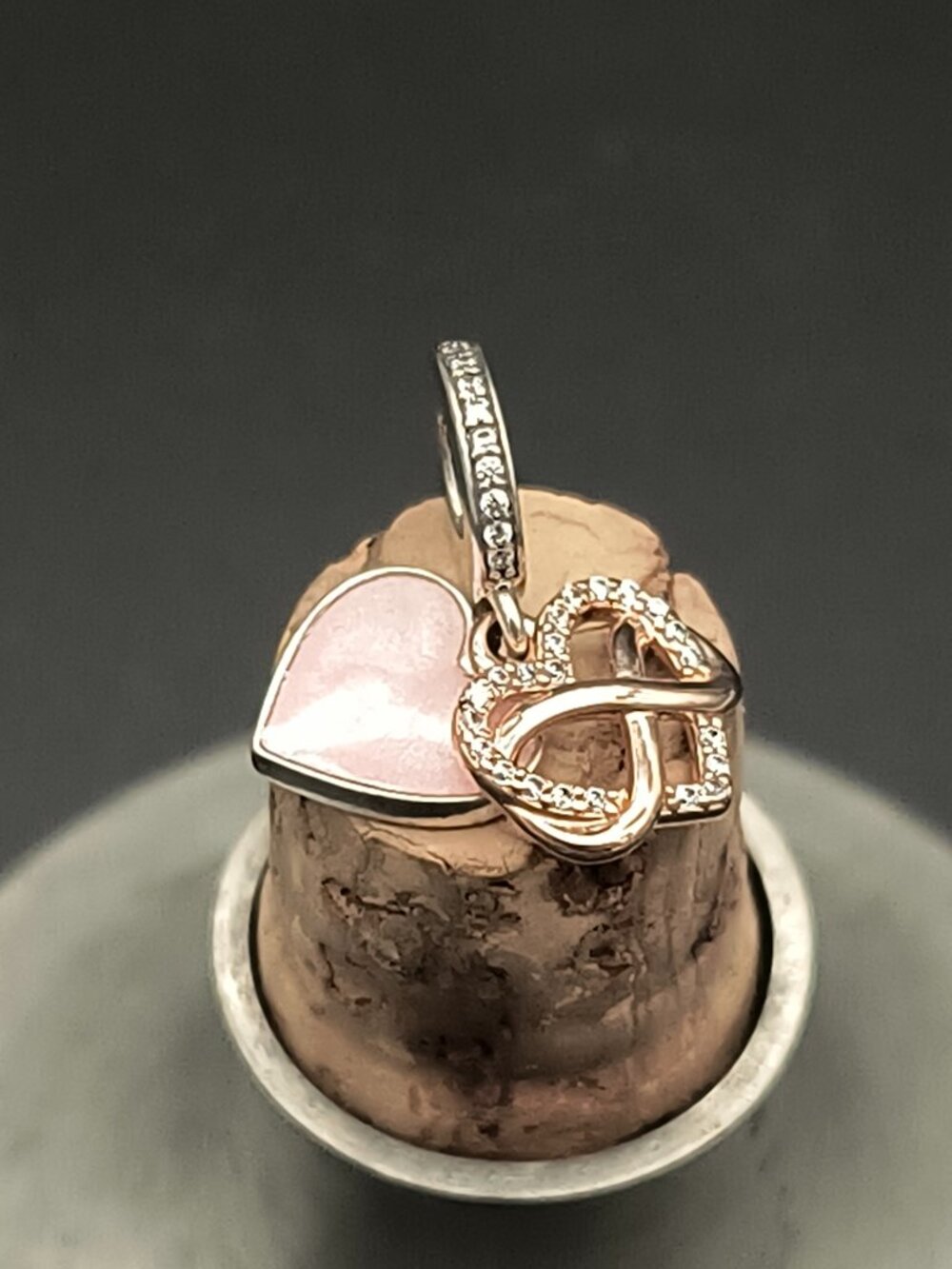 Pandora Rose Gold Heart Dangle Charm "Family Forever & Always"